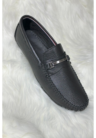 Günlük Erkek Hakiki Deri Siyah Tokalı Kaymaz Taban Casual Klasik Ayakkabı Rahat 600 - 601 - 603 Demir Tokalı