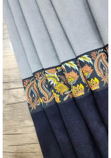 Country Fon Perde Gri Siyah Renk Gri