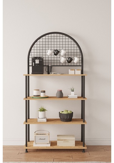 Çevir Kur Atlantik Çam 4 Raflı Kahve Köşesi Dolabımutfak Düzenleyici, Stand, 71x167x35 Cm Atlantik Çam