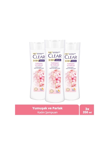 Clear Women Kepeğe Karşı Etkili Şampuan Yumuşak Parlak 3 x 350 ML