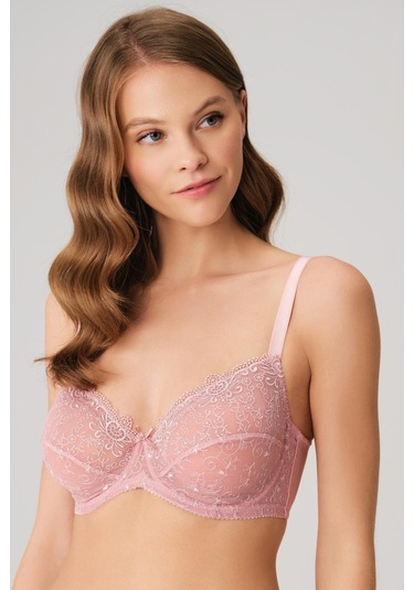 Balenli Desteksiz Dolgusuz Toparlayıcı Dantelli Küçültücü Sütyen Gül Kurusu