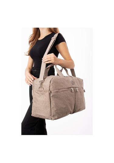 Seyehat Spor Çantası Kabin Boy Valiz 45 35 Cm Omuz Ve Çapraz Askılı Hafif Klinkır Çanta Su İtici Vizon