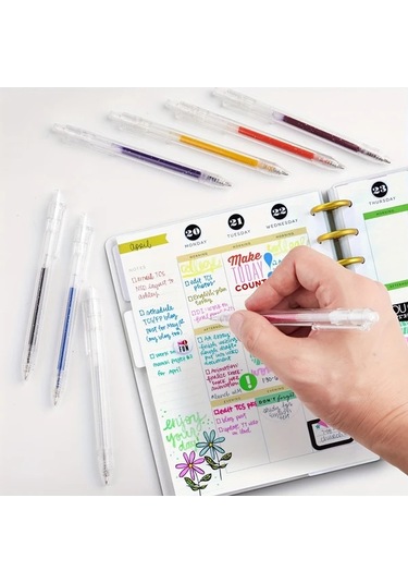 Honeybeeshop 36 Renk Parlayan Yıldız Glitter Jel Kalem Pastel Neon Floresan Vurgulayıcı Okul Sanat 36 Renk