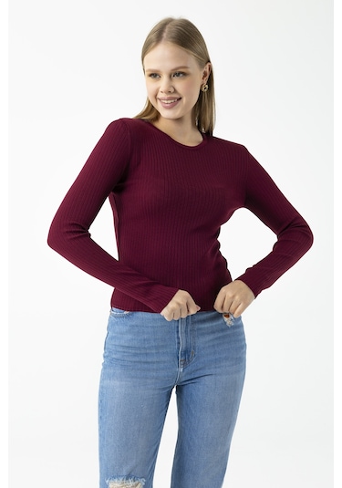 Giysa Kadın Bisiklet Yaka Fitilli Basic Triko Body Bordo - 25k 2060 Bordo