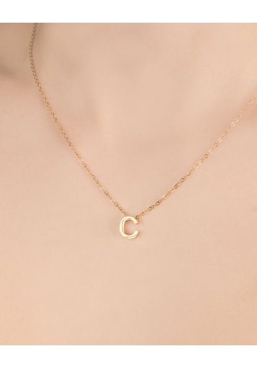 Lekka Design Kadın Kararmaz Çelik Takı C Harf Kolye Altın