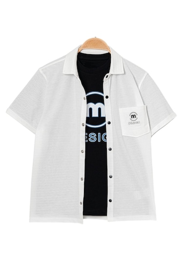 Erkek Çocuk M Design Yazılı Beyaz Gömlek Siyah Tişört Takımı