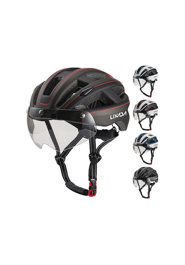 Siyah - Camgöbeği Dağ Bisikleti Kaskı Çıkarılabilir Manyetik Gözlüklü Ve Arka Işıklı Bisiklet Kaskları Mavi - Siyah