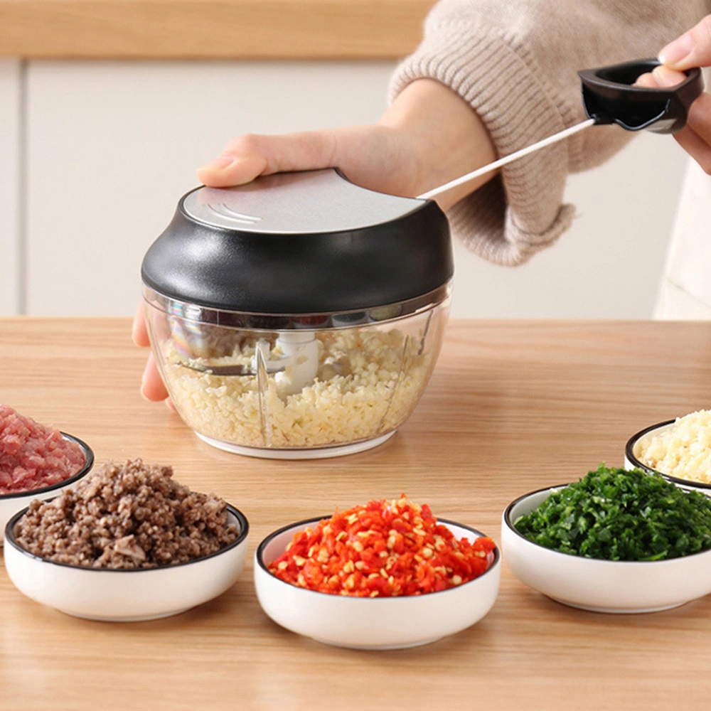 Youmex Büyük Boy Siyah El Manuel Yemek Döneri - 420 Çelik Bıçaklı, Hızlı Pestemal, Sarımsak, Sebze, Et Kesici 430ml Siyah