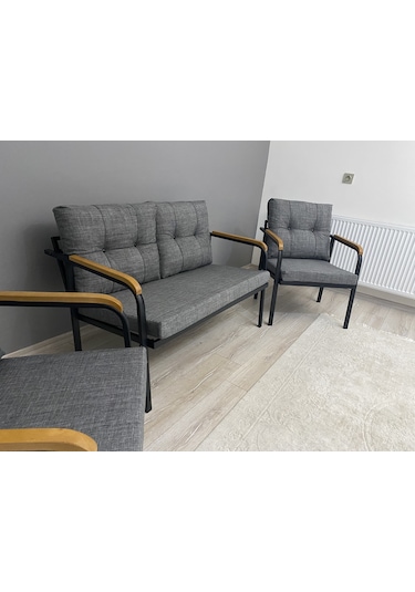 Modern Venüs Balkon, Bahçe, Cafe - Metal Kanepe Koltuk Takımı - 2+1+1 Antrasit Modernsh25 Antrasit