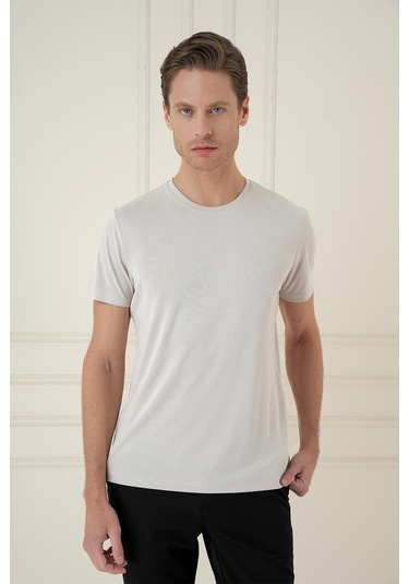 Comfort Fit Bisiklet Yaka Modal Kısa Kol Casual Taş Tişört Ts 895 Taş