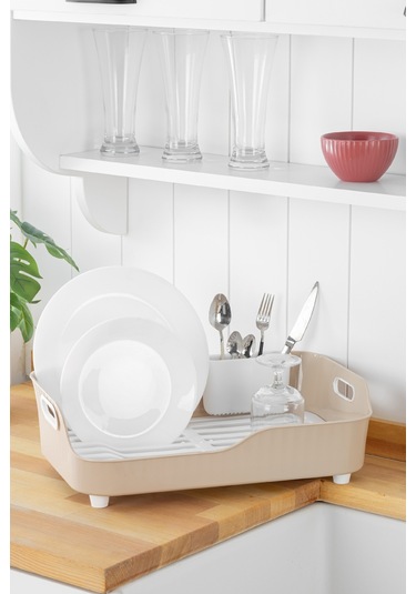 Vienev Lavabo Kenarı Tezgah Üstü Süzgeçli Bulaşıklık Bej