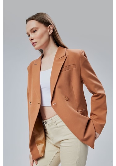 Kahverengi Regular Fit Yırtmaç Detaylı Blazer Ceket Kahve