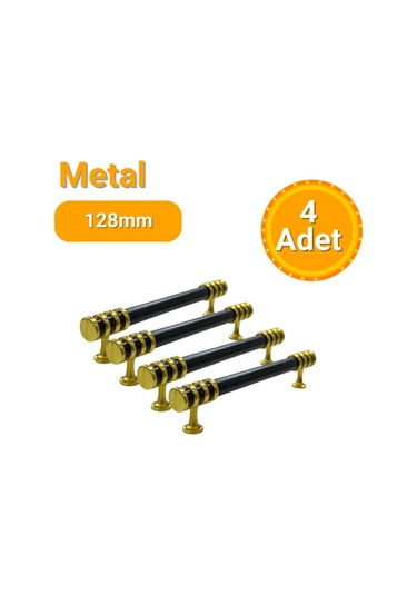4 Adet Halka Boru Altın Siyah Metal Mobilya Kulpu 128mm Siyah - Altın