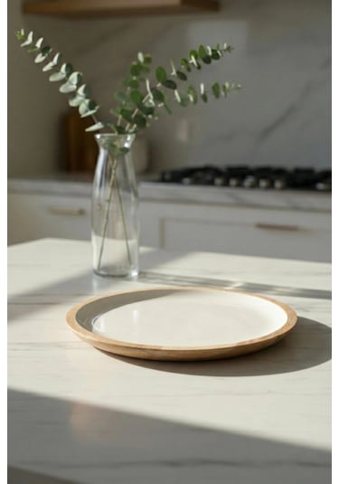 Mango Agacı Servis Tabağı & Sunum Tabağı 25 Cm Krem Çok Renkli