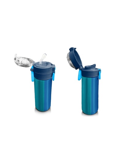 Coral High Erkek Çocuk 500 Ml Okul Ve Günlük Paslanmaz Çelik Termos - Mavi Pembe Renkli Çizgili - Sızdırmaz Çok Renkli