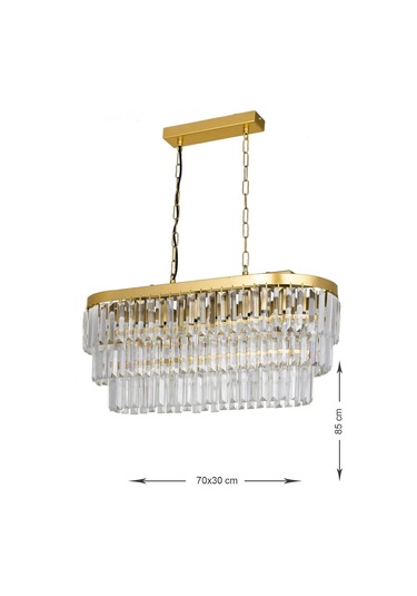 Linsa 70x30 Cm'lik Kristal Cam Taşlı Yemek Masası Üstü Lüks Avize - Sarı Yaldız Sarı Yaldız