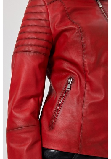 Eugenia Kırmızı Kadın Deri Mont 001