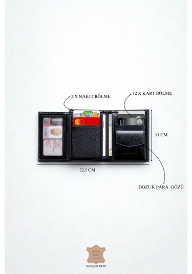 Hakiki Deri Erkek Cüzdan Dik Model 12 Kart - Bozuk Para Bölmeli - İsim Baskılı - Minimalist Tasarı Çok Renkli