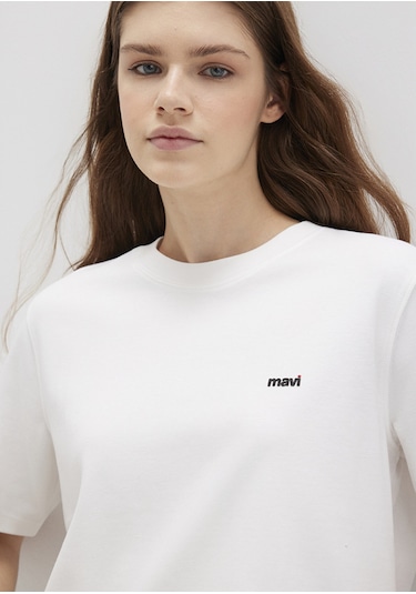Mavi - Mini Mavi Logo Baskılı Ekru Basic Tişört 1612122-70057 Ekru
