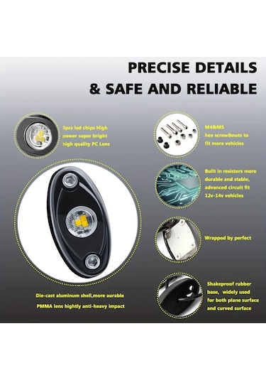 Dashanshop 4'lü Led Rock Işıklar Yeşil Araç Altı Aydınlatma Atv Utv Kamyot Tekne