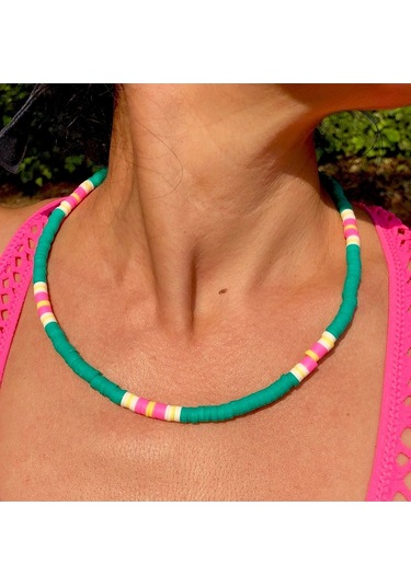 Su Yeşili Fimo Kolye Çok Renkli