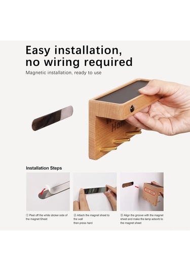 Yaozixa Ahşap Anahtar Tutucu, Hareketli Sensörlü Led Işık, Şarj Edilebilir Manyetik Duvar Aydınlatması Kahverengi Haki