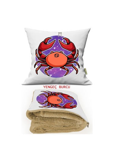 Yengeç Burcu Baskılı Tv Battaniyeli Opsiyonel Yastık & Kırlent 1
