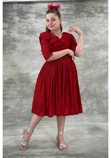 Işıltılı Araboy Kız Çocuk Abiye Elbise 001