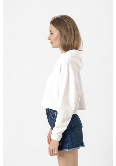 Free Facehugger Hugs Ekru Kadın Crop Kapşonlu Ekru