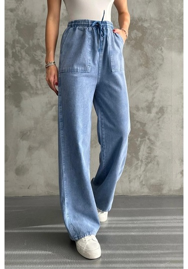 4572 Kadın Parça Boya Palazzo Pantolon Mavi Mavi