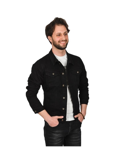 Deepsea Erkek Siyah Slim Fit Likralı Kot Mont 2201007 Siyah