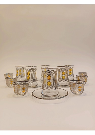 Gümüş Yaldızlı Çay Seti 18 Parça Pax Model Platin Renkli