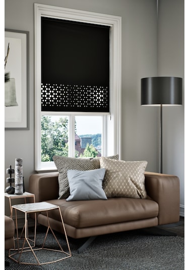 Lazer Kesim Mat Stor Perde, Lazer Kesimli Klasik Serisi, C-4008 Siyah Renk Siyah