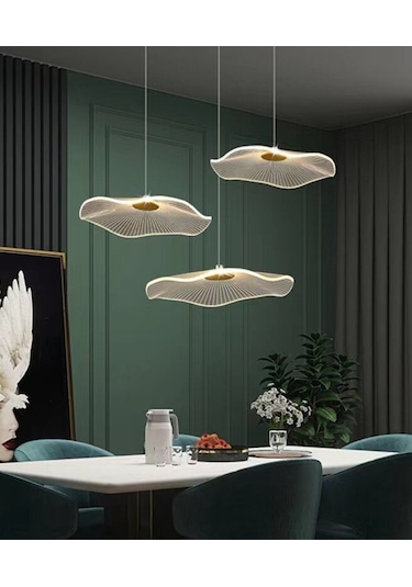 Burenze Burenze Luxury Exclusive Üçlü Yuvarlak Sarkıt Led Avize Jellyfish Gold Sarı Ledli Avize -burenze2022-6 Gold Sarı