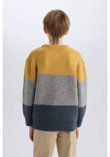 DeFacto Erkek Çocuk Bisiklet Yaka Renk Bloklu Triko Kazak C8111A824CWGR228