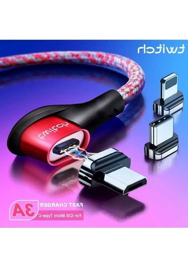 Prestigegoods Twitch Manyetik Mikro Usb Kablosu Tip C 90 Derece Hızlı Şarj Veri Kablosu Samsung Xiaomi İphone Uyumlu