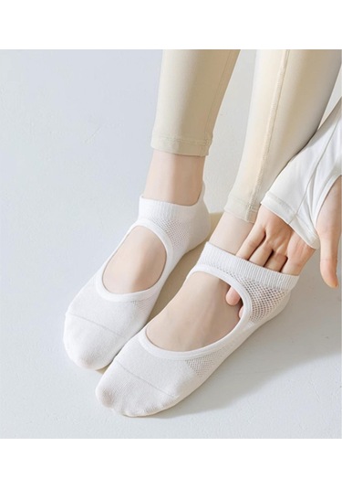 Gajeena Gri Pamuklu Fitness Pilates Çorapları - Silikon Anti Kayma, Ter Emici, İç Mekan Sporu İçin Açık Gri