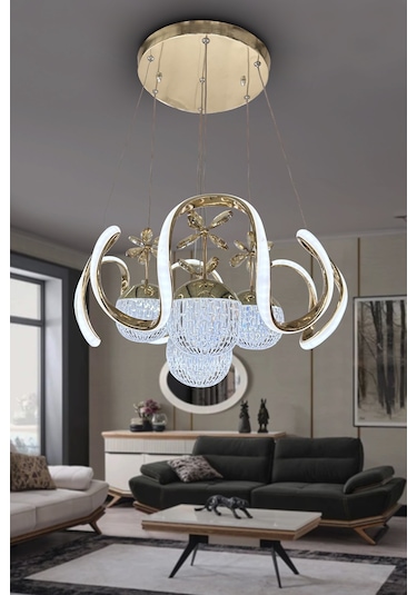 Arya Kristal Cam 4 Top Led Avize - - Kumandasız / Gold Gold