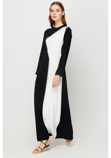 Taş İşi Detaylı Renk Geçişli Şık Narin Elbise Ekru-ekru Ekru