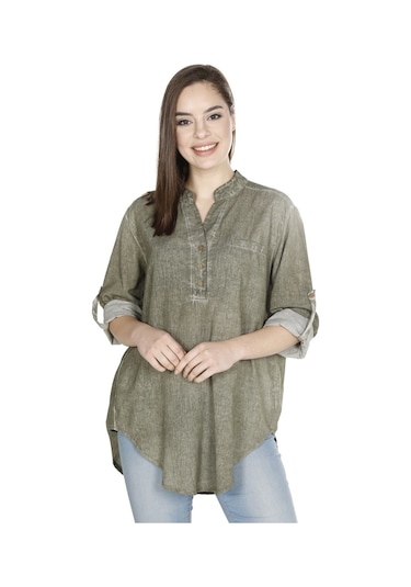 Uzun Kol Şile Bezi Akasya Bluz Haki Hk