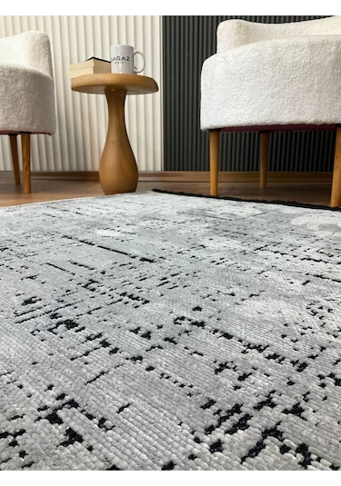 Şönil Dokuma Kayma Yapmaz Makinede Yıkanabilir Leke Tutmaz Kesme Bohem Kilim Krem 2 Gri