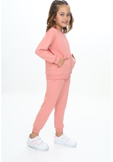Toontoy Kız Çocuk Damla Nakışlı Eşofman Takım Koyu Pudra