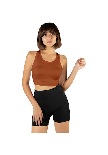Terapi Men Kiremit Sırt Detaylı Fitted/vücuda Oturan Kare Yaka Spor Bluz Kiremit