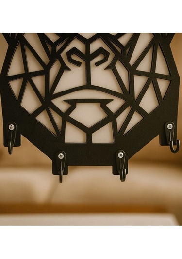 Goril Figürlü Geometrik Duvar Tipi Dekoratif Anahtarlık Askılığı Siyah - Beyaz