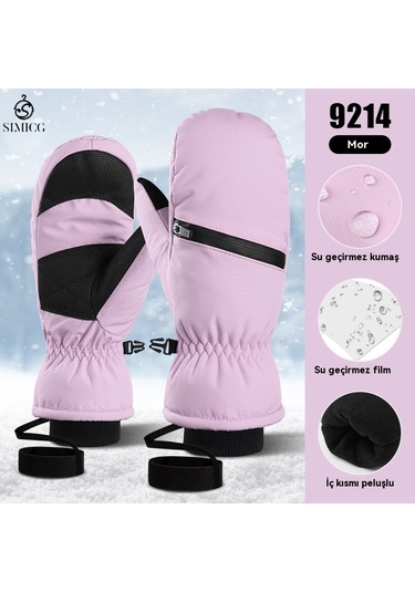Kalınlaştırılmış Kışlık Su Geçirmez Snowboard Eldivenleri Mor