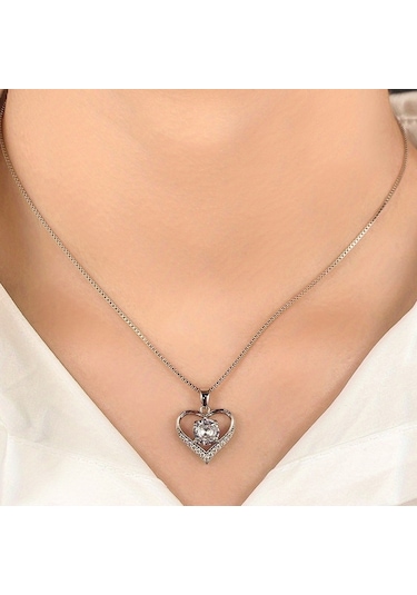 Tcherchi Kalp Gümüş Renkli Kolye Gümüş