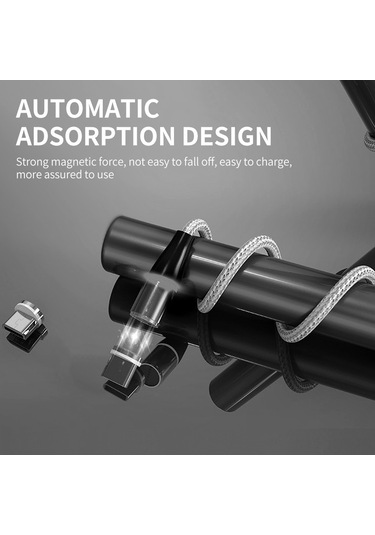 Youmex 2m Uzunlukta Micro Usb Arayüzlü 2.4a Hızlı Şarj Magnetik Kablosu, Toz Tıkacı Fonksiyonu, Gümüş Renk, Nilon Örgü