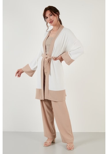 Lela Rahat Kalıp Kemerli Bol Paça Alt-Üst Yazlık Bayan Takım 6058038 Ekru