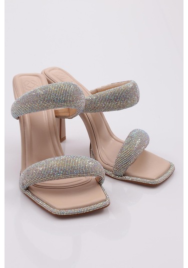 Dgn 2027 Kadin Kalin Silver Taş Bantli Topuklu Terlik 2027-2219-R1806 Ten