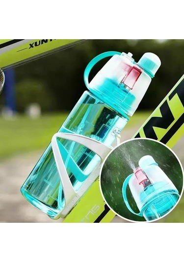 Mufunye Mavi 600ml Sprey Özellikli Spor Su Bardağı - Dış Mekan Kullanıma Uygun Plastik Soğutucu İçecek Kabı Mavi